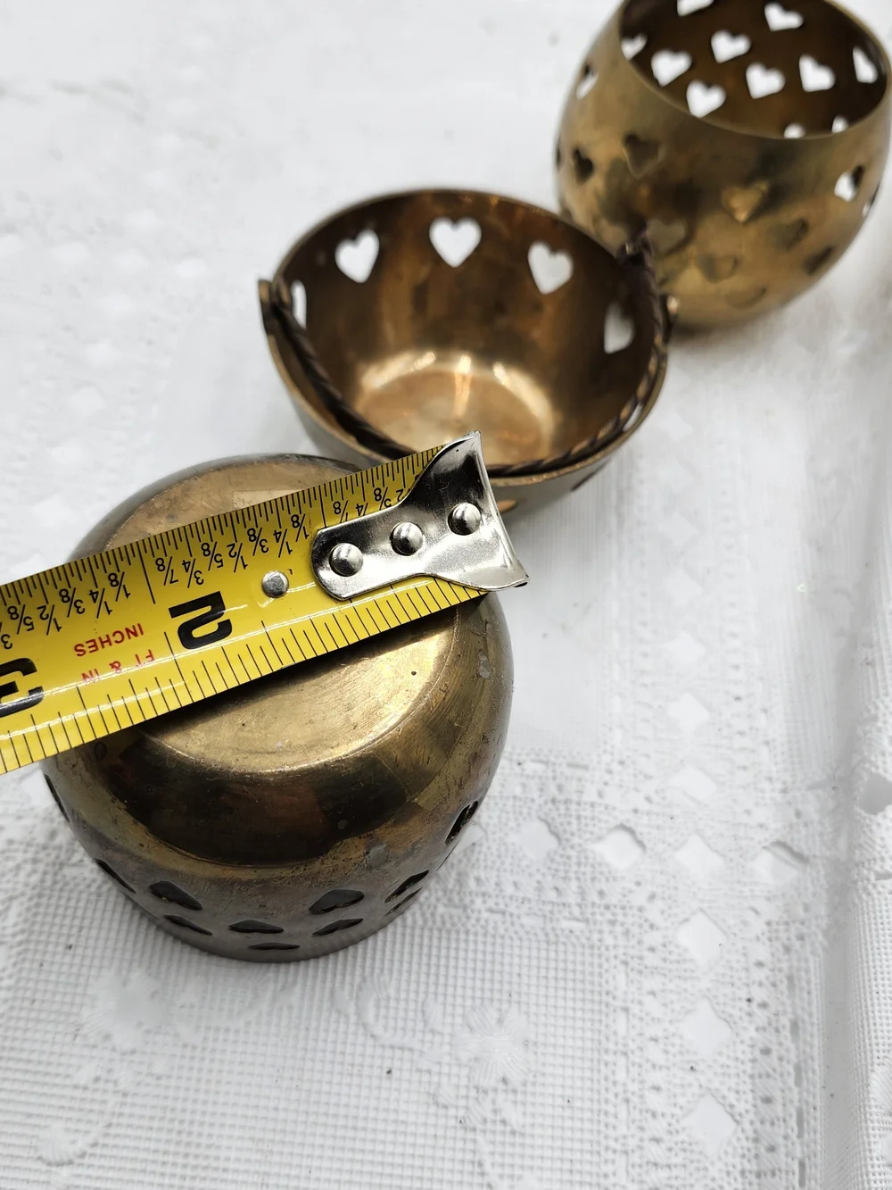 lot of 3  Solid Brass Heart Cut Out Votive Candle Holder Tea Light